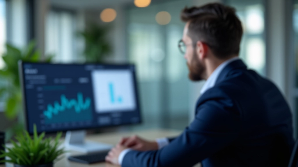 Wirtschaftsanalytiker betrachtet Finanzdiagramme und Infrastruktur-Statistiken auf Computerbildschirm