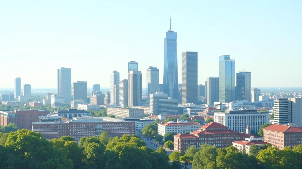 Moderne Stadt mit Infrastruktur, Schulen, Krankenhäusern und öffentlichen Gebäuden